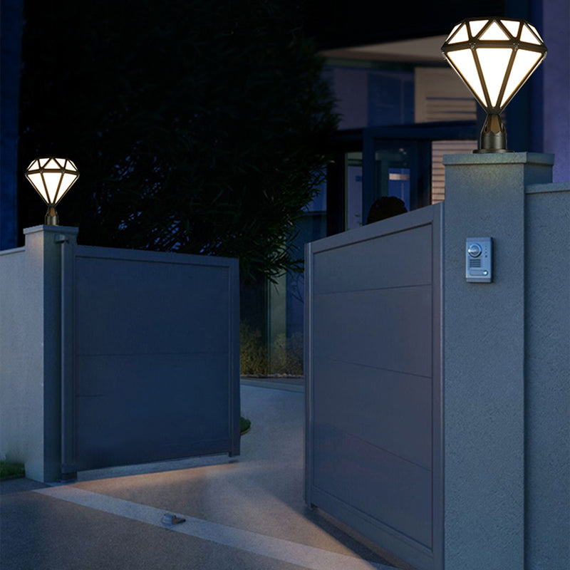 Contemporary Metal Pillar Lamp Diamond Shape Outdoor Waterproof Light with Plastic Shade