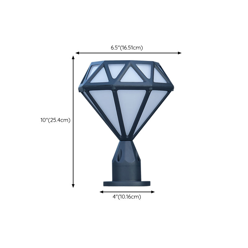 Contemporary Metal Pillar Lamp Diamond Shape Outdoor Waterproof Light with Plastic Shade