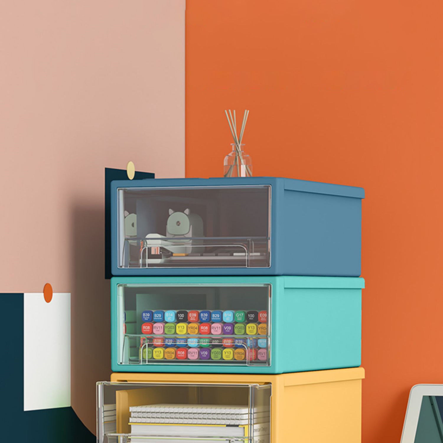 Contemporary Acrylic Cabinet Storage and Drawers Filing Cabinet