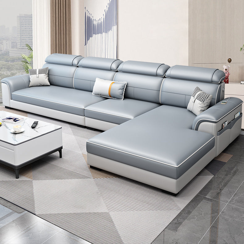 L-Shaped Blue Sectional Sofas Solid Wood Sectional Couch for Living Room