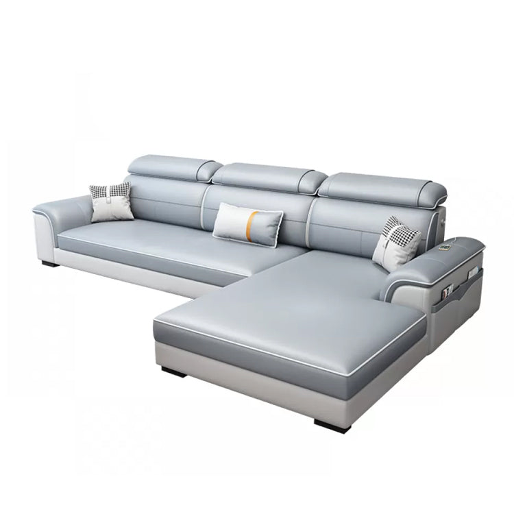 L-Shaped Blue Sectional Sofas Solid Wood Sectional Couch for Living Room