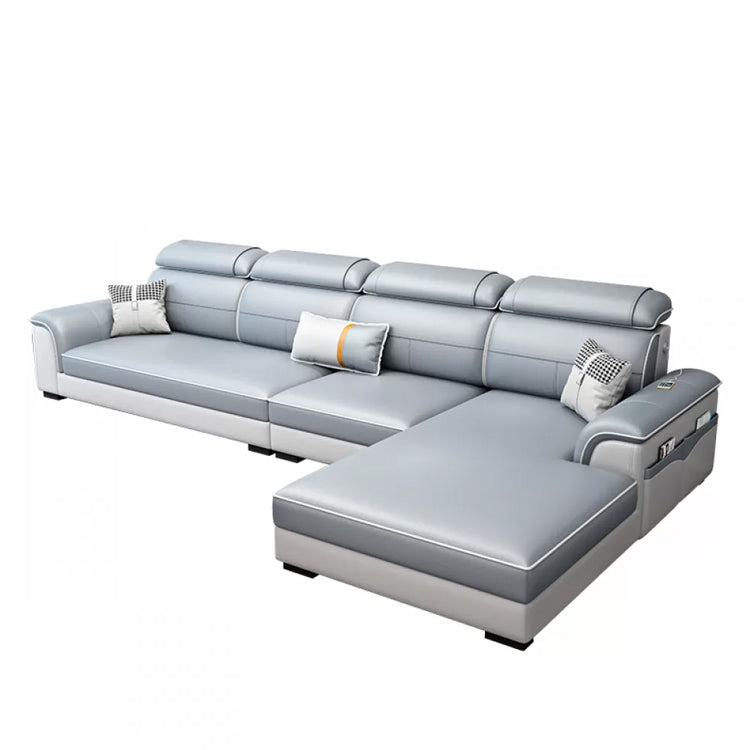 L-Shaped Blue Sectional Sofas Solid Wood Sectional Couch for Living Room