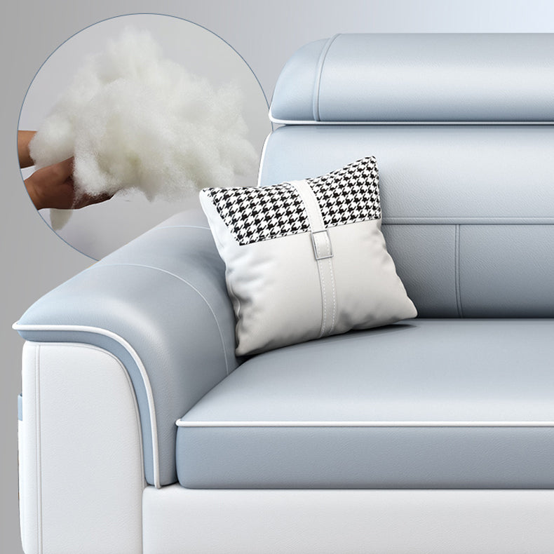 L-Shaped Blue Sectional Sofas Solid Wood Sectional Couch for Living Room