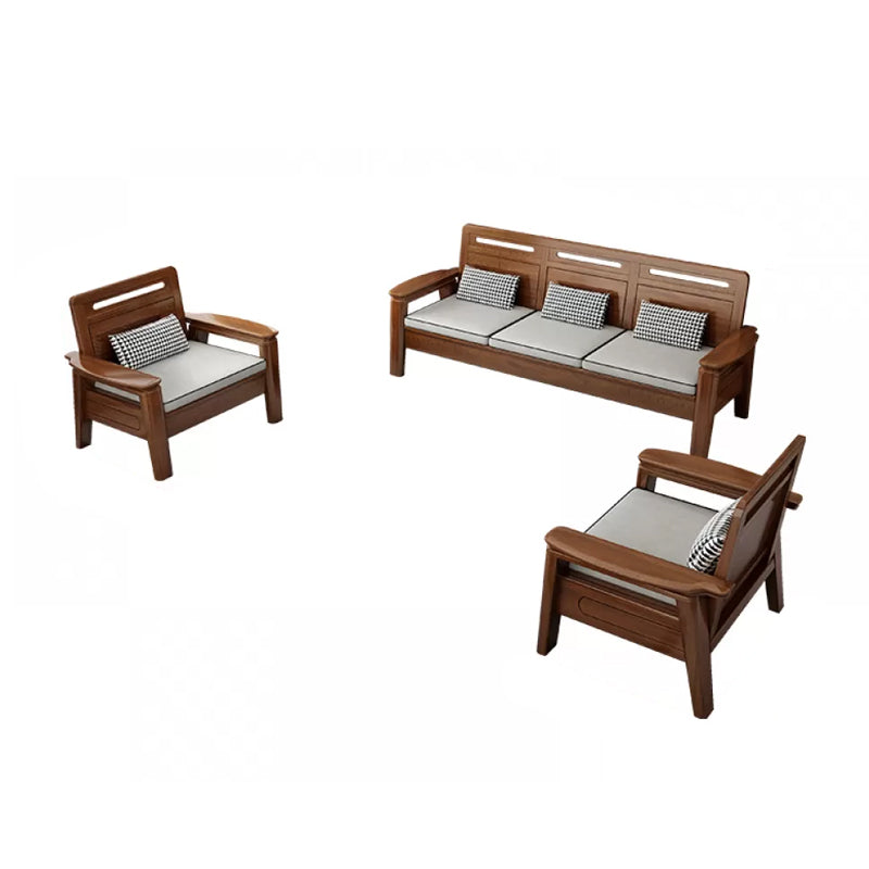 Brown Square Arm Sectional Sofas Solid Wood Sectional Couch for Living Room