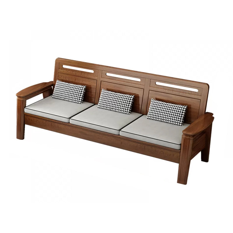 Brown Square Arm Sectional Sofas Solid Wood Sectional Couch for Living Room