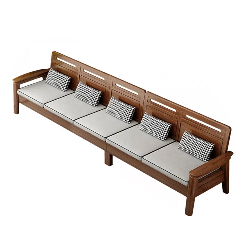 Brown Square Arm Sectional Sofas Solid Wood Sectional Couch for Living Room