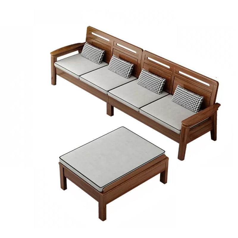 Brown Square Arm Sectional Sofas Solid Wood Sectional Couch for Living Room