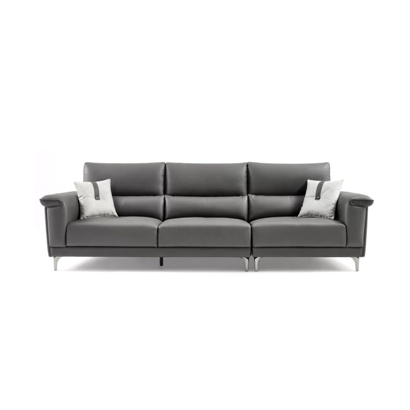 Blue L-Shape Sectional Sofas Leather Square Arm Sectional Couch