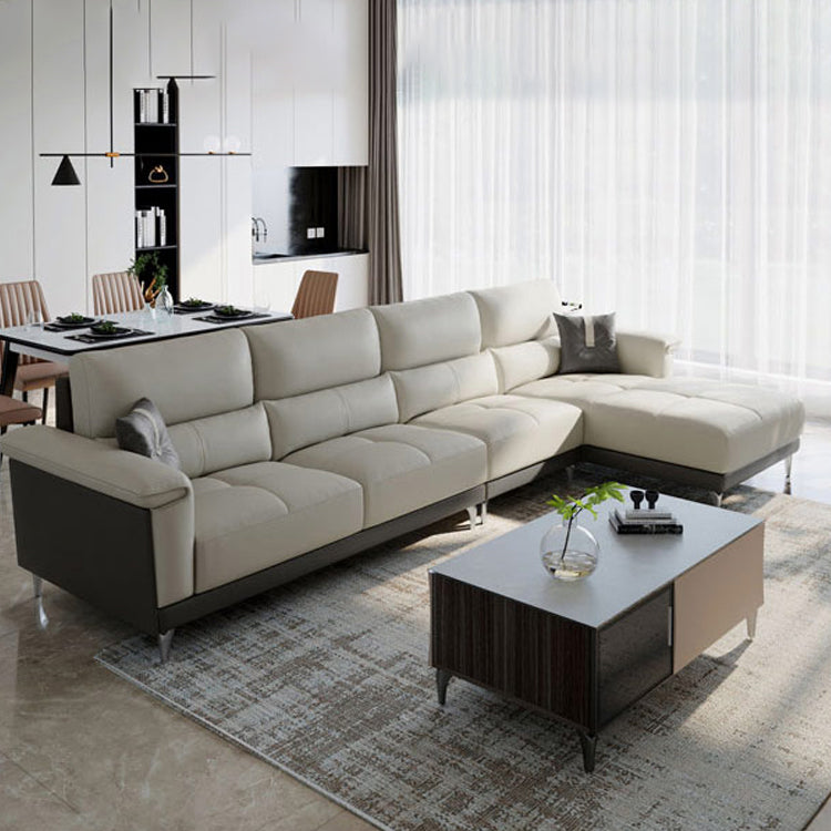 Blue L-Shape Sectional Sofas Leather Square Arm Sectional Couch