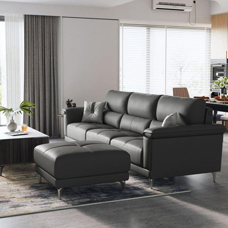 Blue L-Shape Sectional Sofas Leather Square Arm Sectional Couch