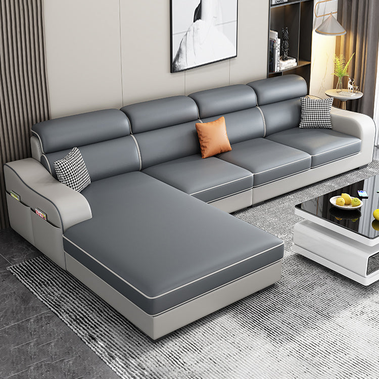 Blue L-Shape Sectional Sofas Living Room Square Arm Sectional Couch