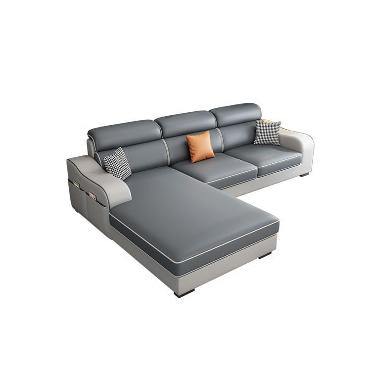 Blue L-Shape Sectional Sofas Living Room Square Arm Sectional Couch