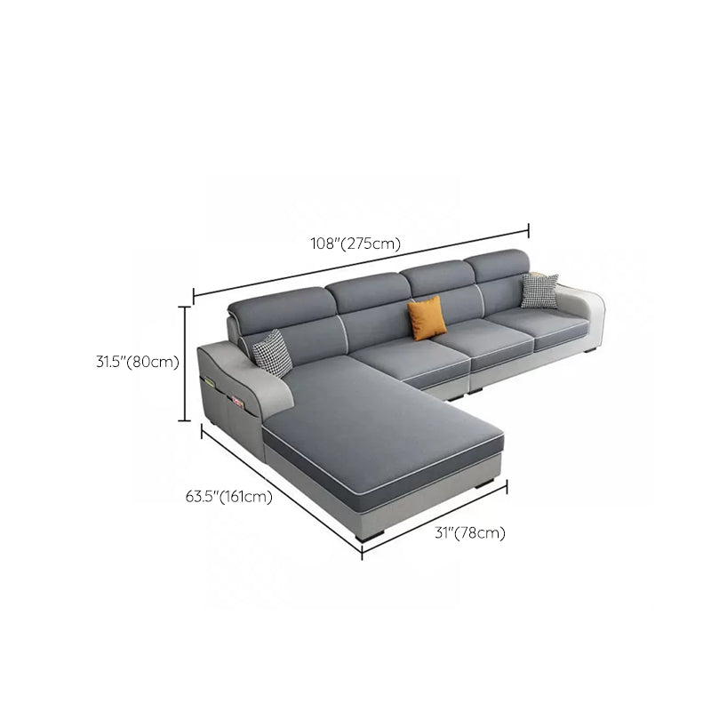 Blue L-Shape Sectional Sofas Living Room Square Arm Sectional Couch