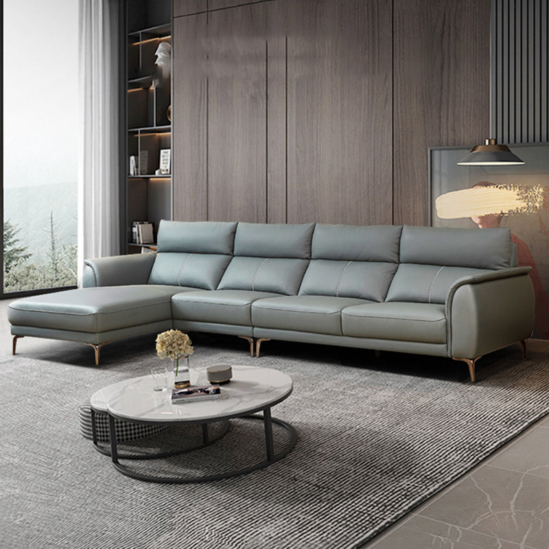 Flared Arms Sectionals Genuine Leather Sectional Sofa for Living Room