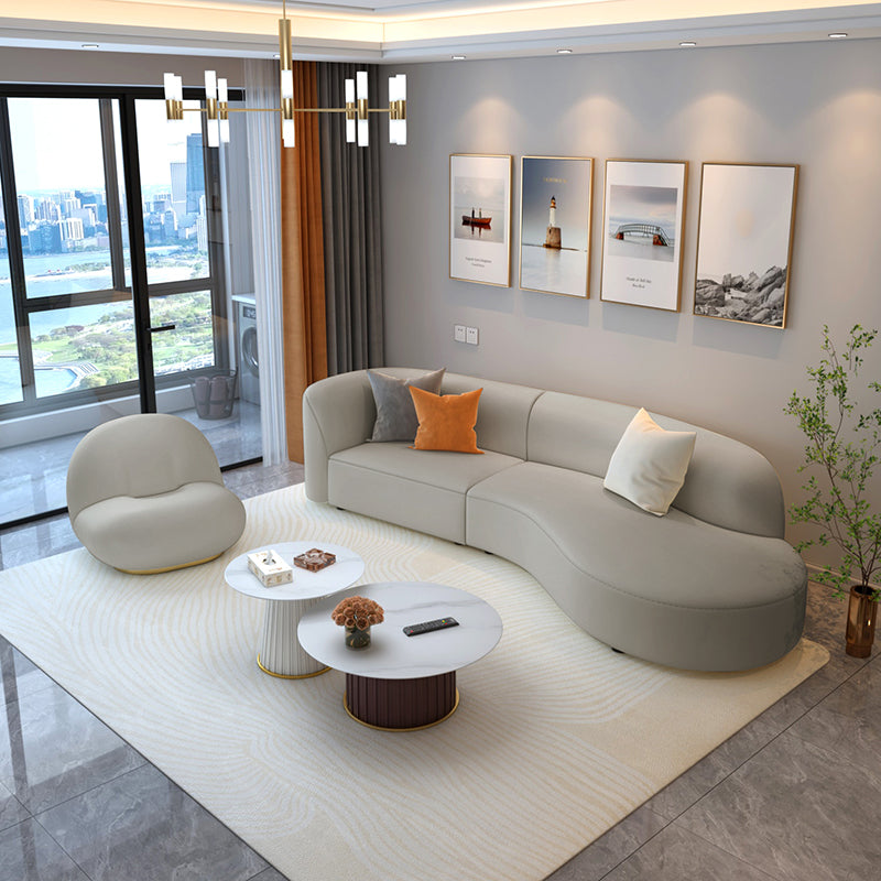 Grey Cushion Back Curved Sectional Sofa Scratch Resistant Sectionals