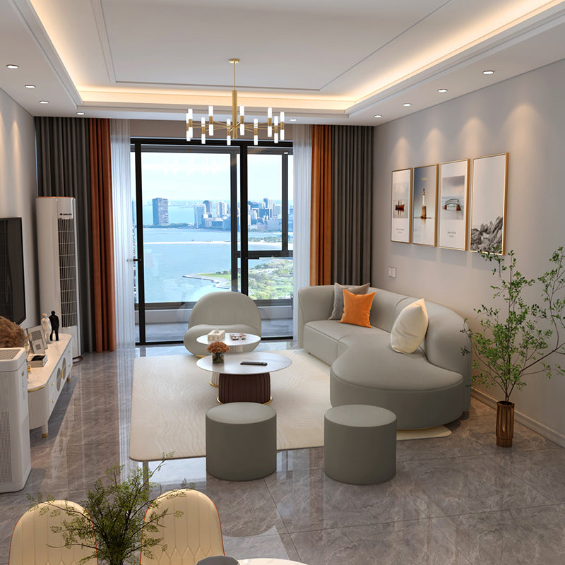 Grey Cushion Back Curved Sectional Sofa Scratch Resistant Sectionals