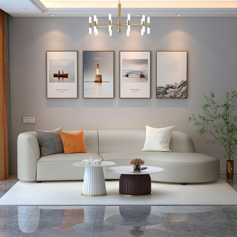 Grey Cushion Back Curved Sectional Sofa Scratch Resistant Sectionals