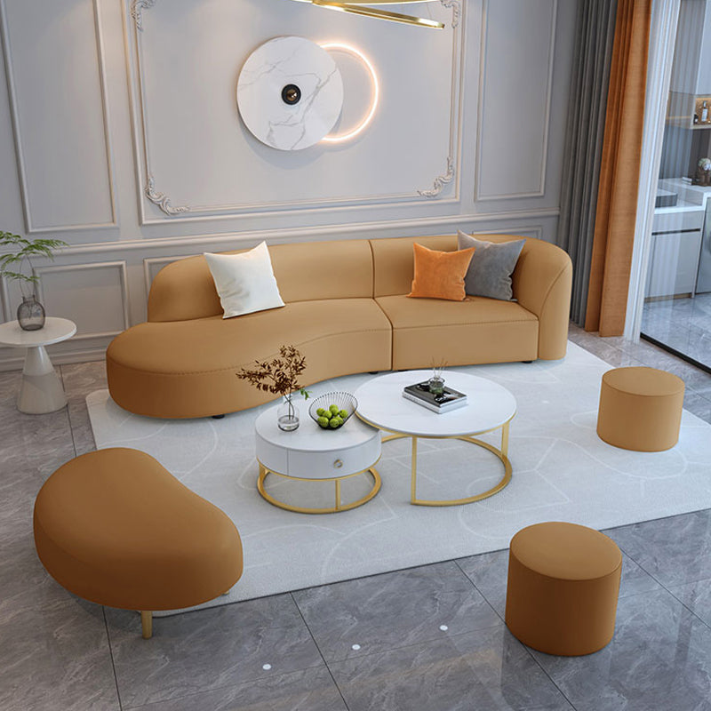 Brown One Arm Sectional Sofas Solid Wood Sectional Couch for Living Room