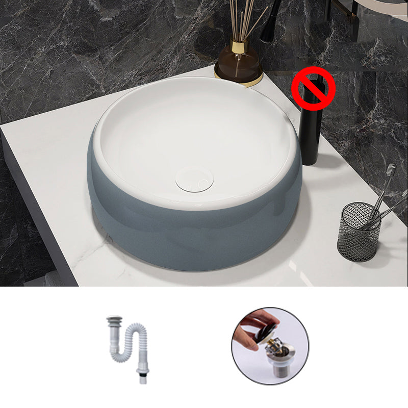 Modern Style Vessel Bathroom Sink Round Ceramic Vessel Bathroom Sink