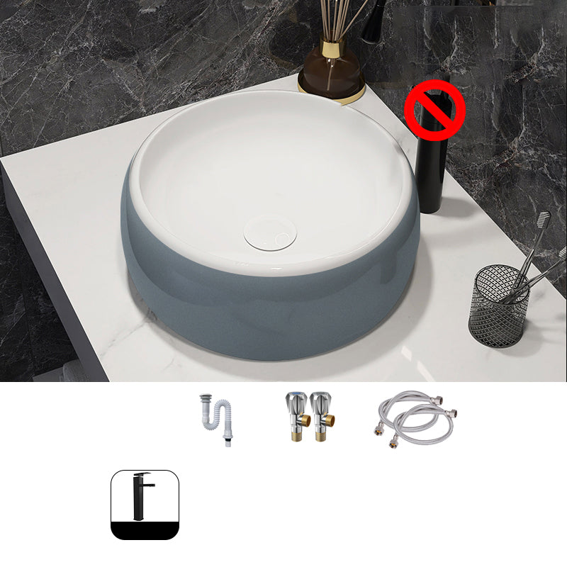 Modern Style Vessel Bathroom Sink Round Ceramic Vessel Bathroom Sink