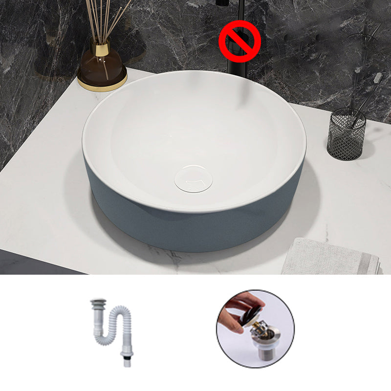 Modern Style Vessel Bathroom Sink Round Ceramic Vessel Bathroom Sink