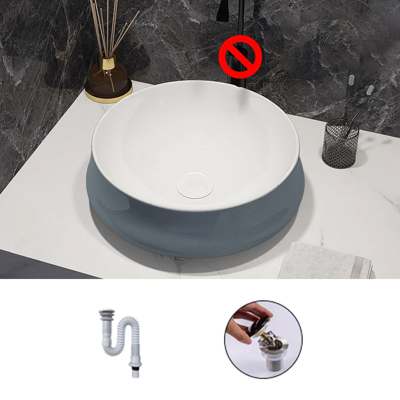 Modern Style Vessel Bathroom Sink Round Ceramic Vessel Bathroom Sink