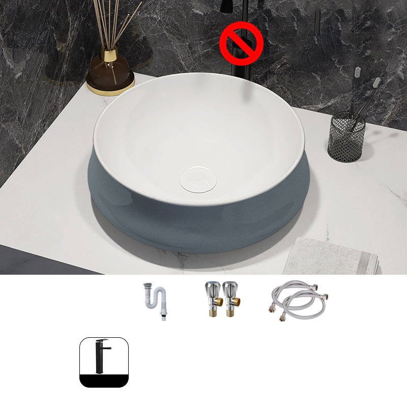 Modern Style Vessel Bathroom Sink Round Ceramic Vessel Bathroom Sink