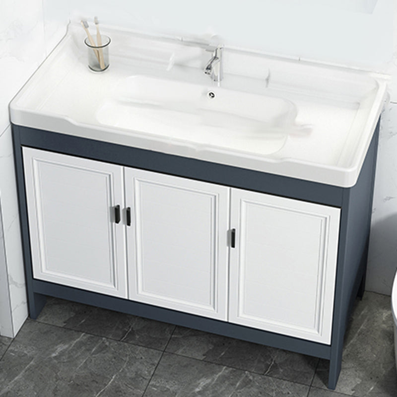 Mirror Bathroom Vanity Freestanding Rectangular Single Sink Metal Frame Vanity with Doors