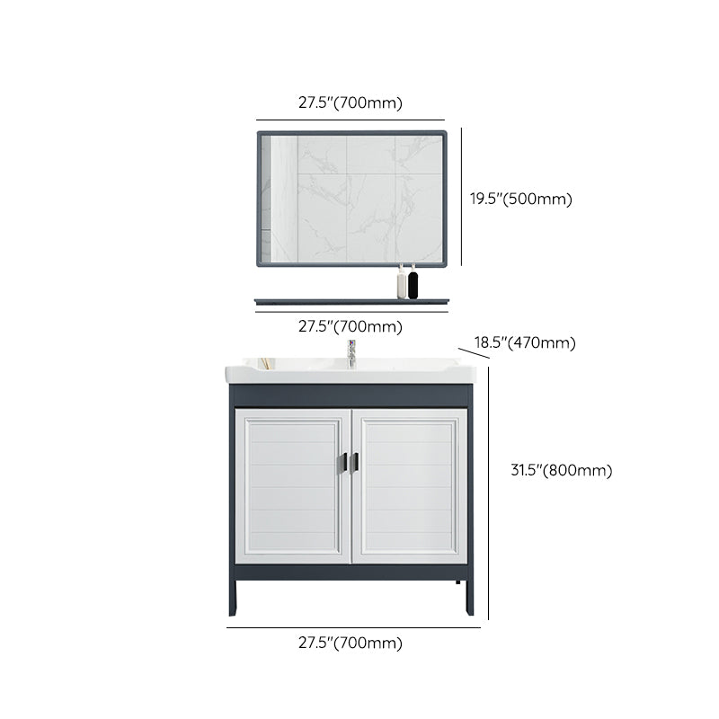 Mirror Bathroom Vanity Freestanding Rectangular Single Sink Metal Frame Vanity with Doors