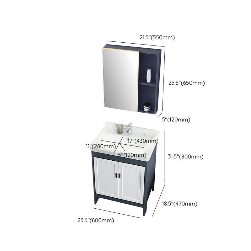 Mirror Bathroom Vanity Freestanding Rectangular Single Sink Metal Frame Vanity with Doors