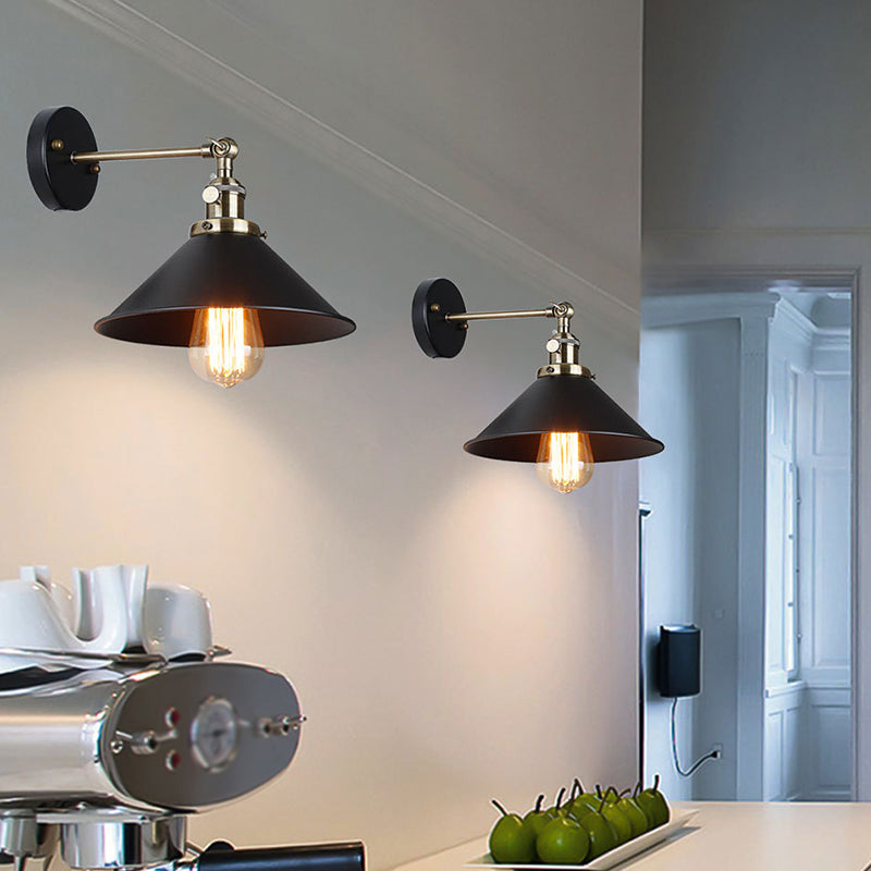 Industrial Wall Sconce Cone Shape Wall Lamp with Metal Shade for Living Room