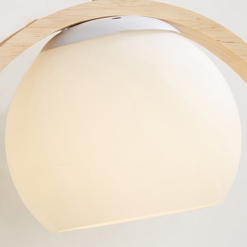 Modern Wood Wall Sconce Circle Shape Wall Light with Glass Shade for Living Room