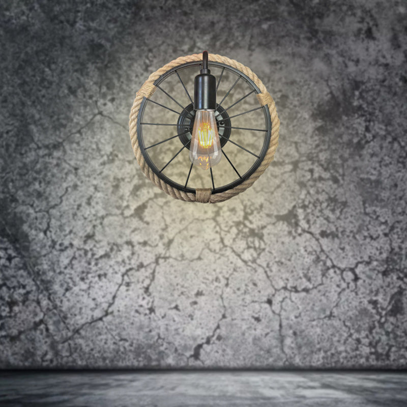 Modern Rope Wall Sconce Circle Shape Metal Wall Light for Bedroom in Black