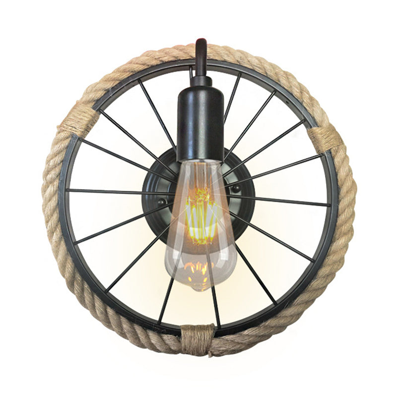 Modern Rope Wall Sconce Circle Shape Metal Wall Light for Bedroom in Black
