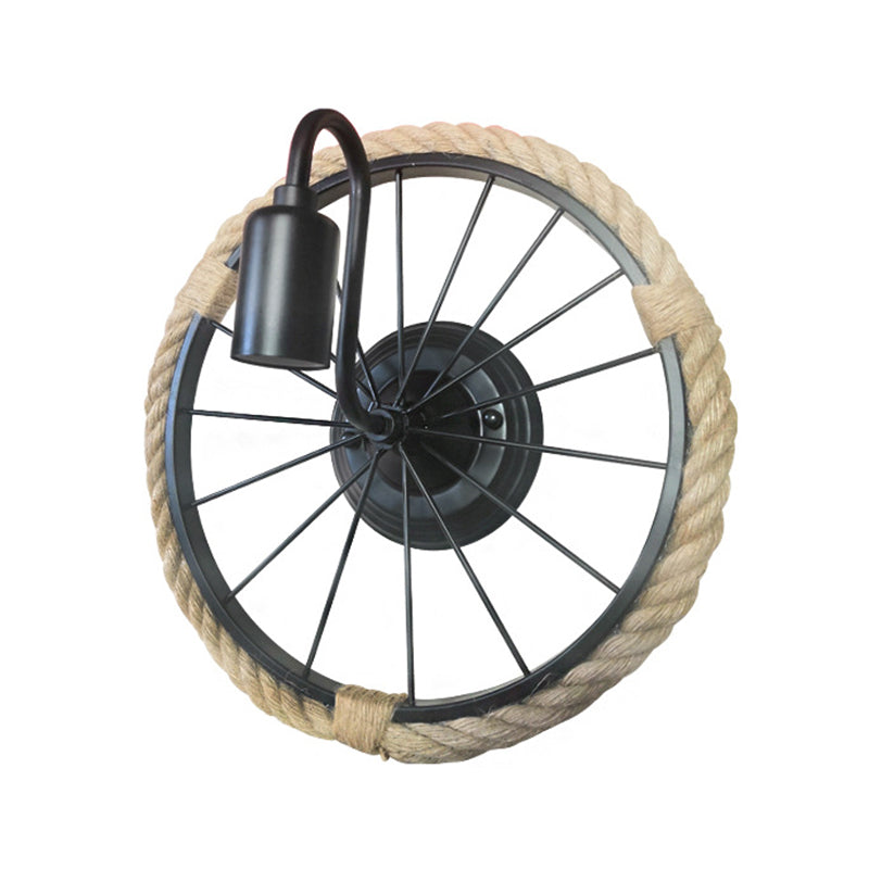 Modern Rope Wall Sconce Circle Shape Metal Wall Light for Bedroom in Black