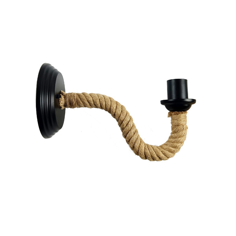 Modern Rope Wall Sconce Linear Shape Metal Wall Light for Bedroom in Black