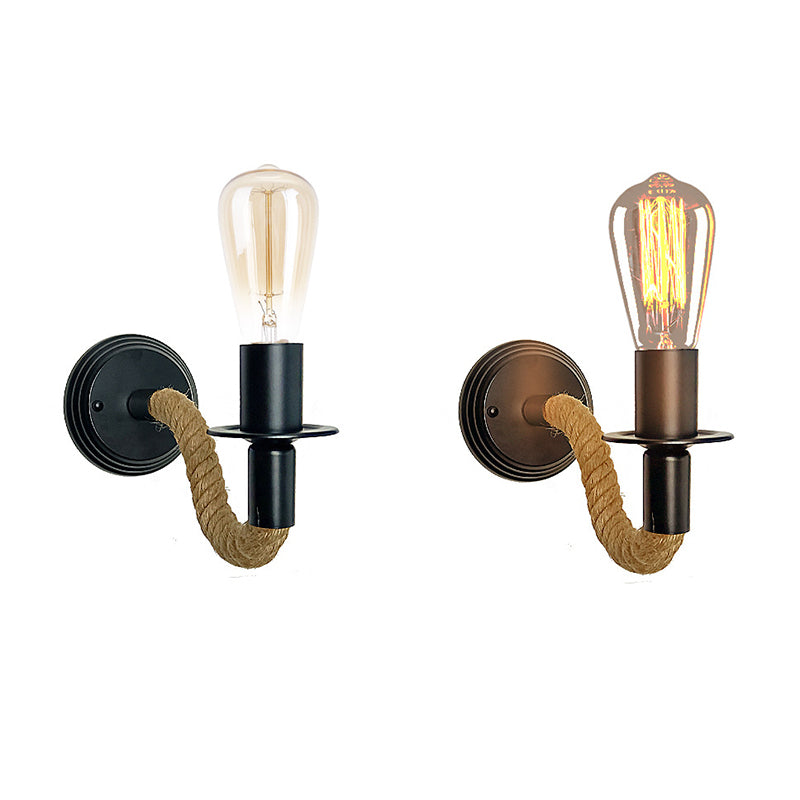 Modern Rope Wall Sconce Linear Shape Metal Wall Light for Bedroom in Black