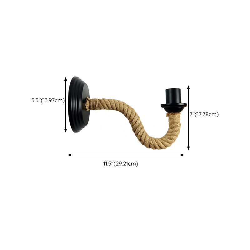 Modern Rope Wall Sconce Linear Shape Metal Wall Light for Bedroom in Black