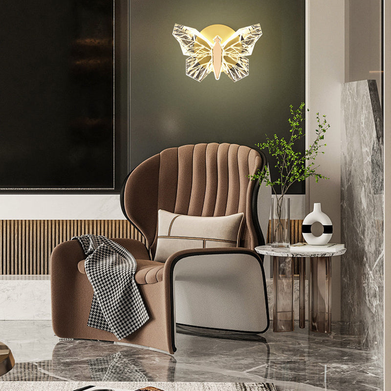 Gold Modern Metal Wall Sconce Butterfly Shape Wall Light with Glass Shade for Living Room