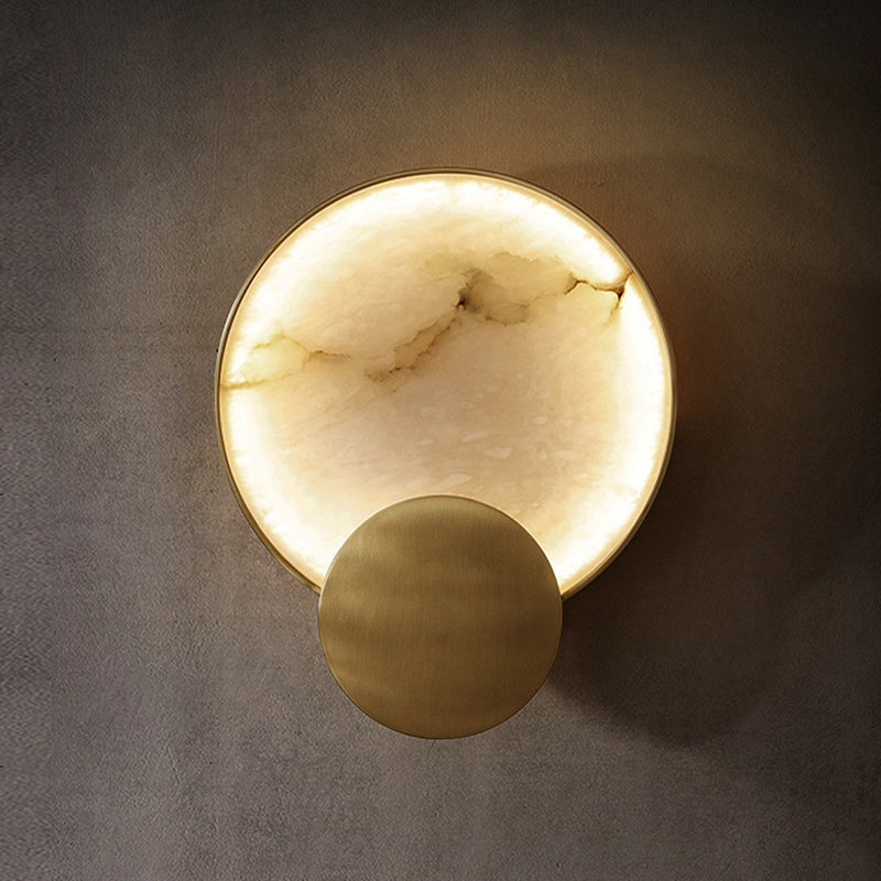 LED Round Wall Sconce Brass & Marble Post Modern Wall Light in Gold