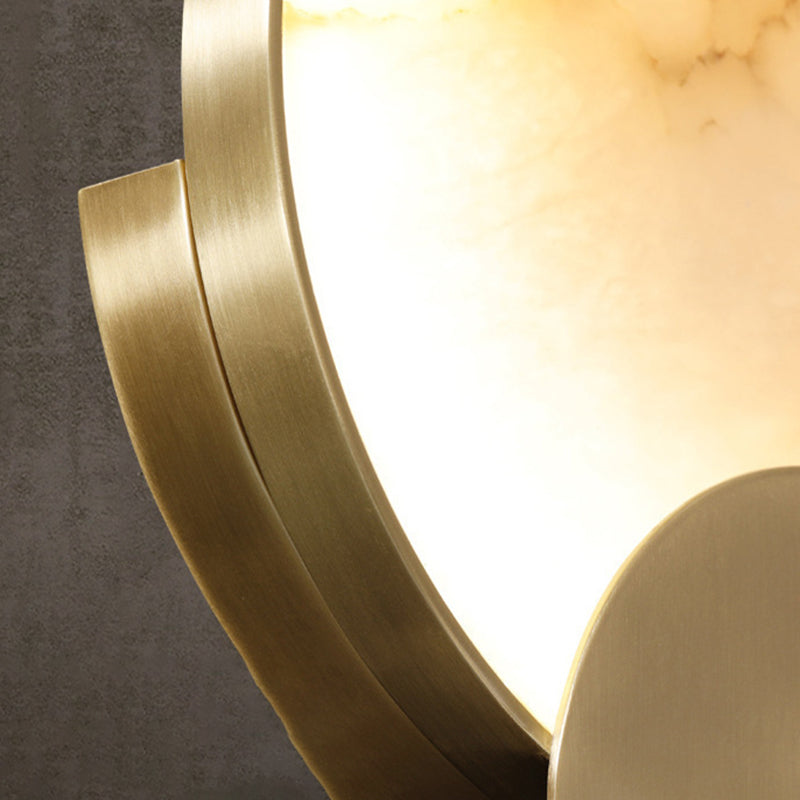 LED Round Wall Sconce Brass & Marble Post Modern Wall Light in Gold