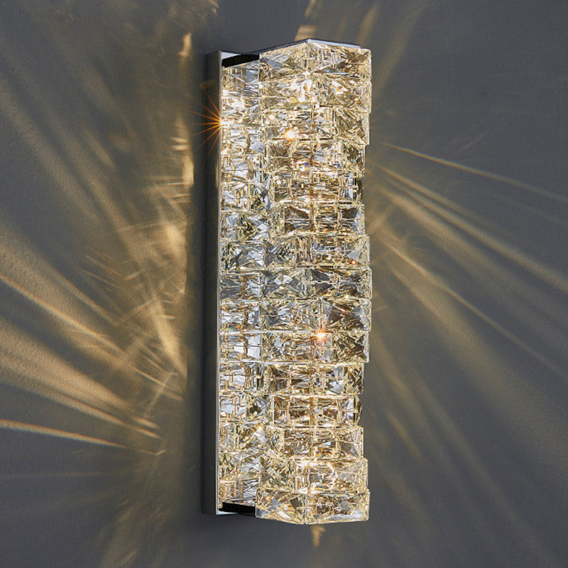 Metal and Crystal Wall Mounted Fixture in Clear LED Post Modern Cylinder Wall Lighting