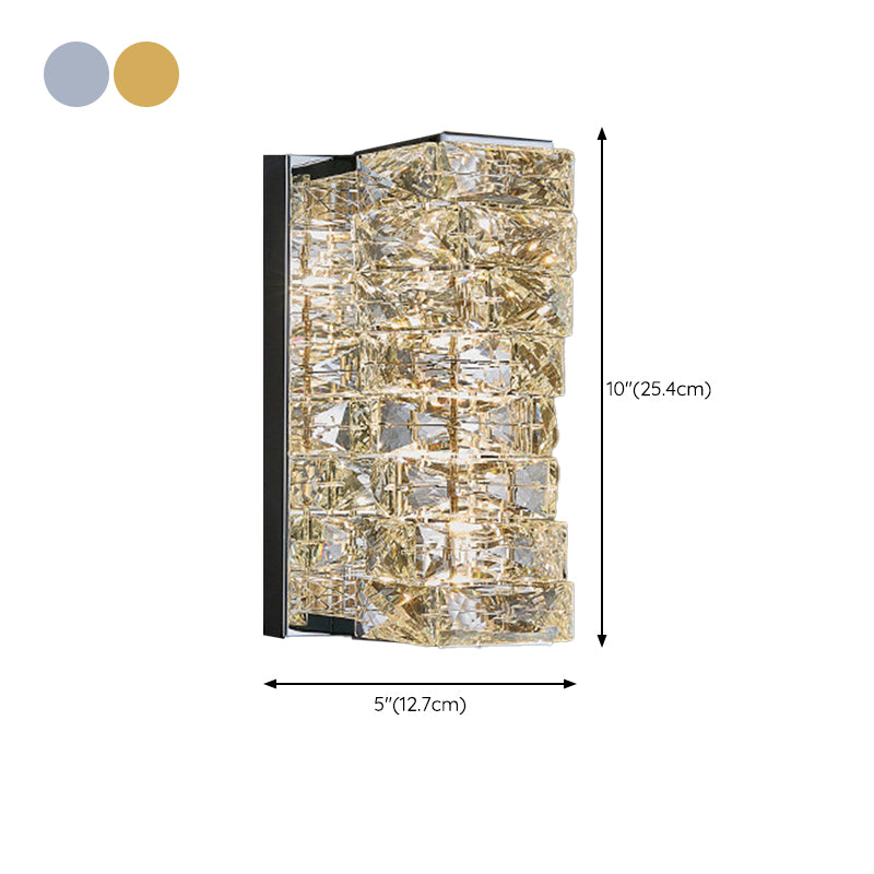 Metal and Crystal Wall Mounted Fixture in Clear LED Post Modern Cylinder Wall Lighting