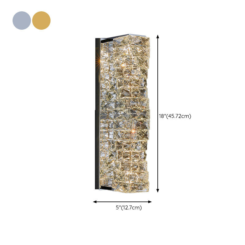 Metal and Crystal Wall Mounted Fixture in Clear LED Post Modern Cylinder Wall Lighting