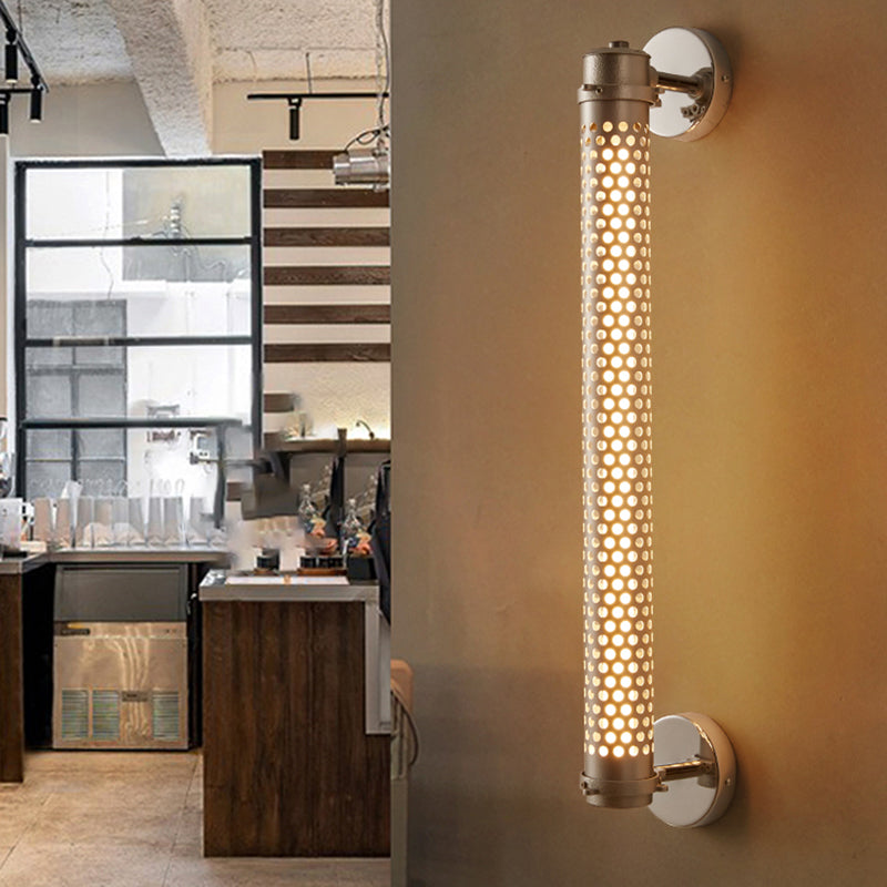 Silver Modern Wall Sconce Cylinder Shape Wall Light with Metal Shade for Living Room