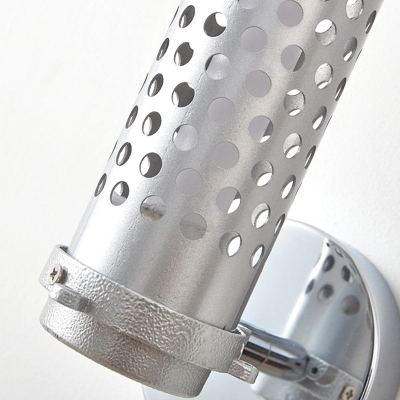 Silver Modern Wall Sconce Cylinder Shape Wall Light with Metal Shade for Living Room