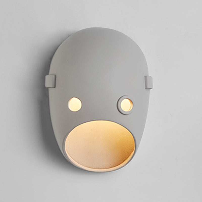 Modern Metal Wall Sconce Mask Shape Wall Light with Resin Shade for Living Room