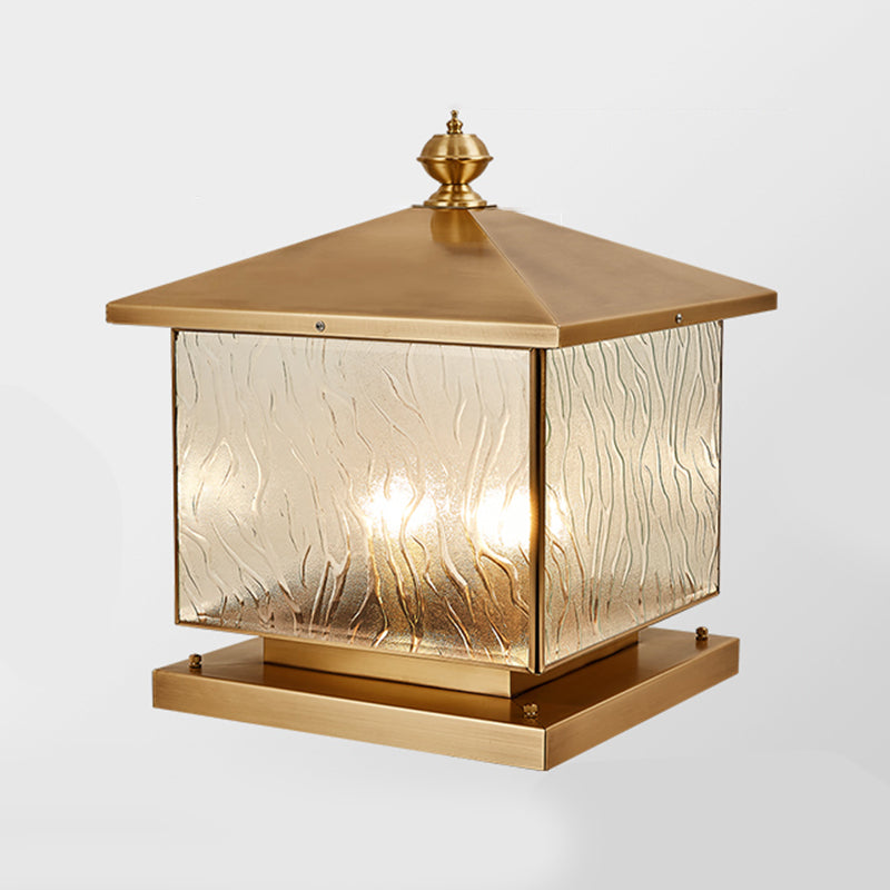 Square Shape Pillar Lamp Modern Brass Outdoor Waterproof Light