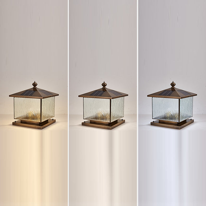 Square Shape Pillar Lamp Modern Brass Outdoor Waterproof Light