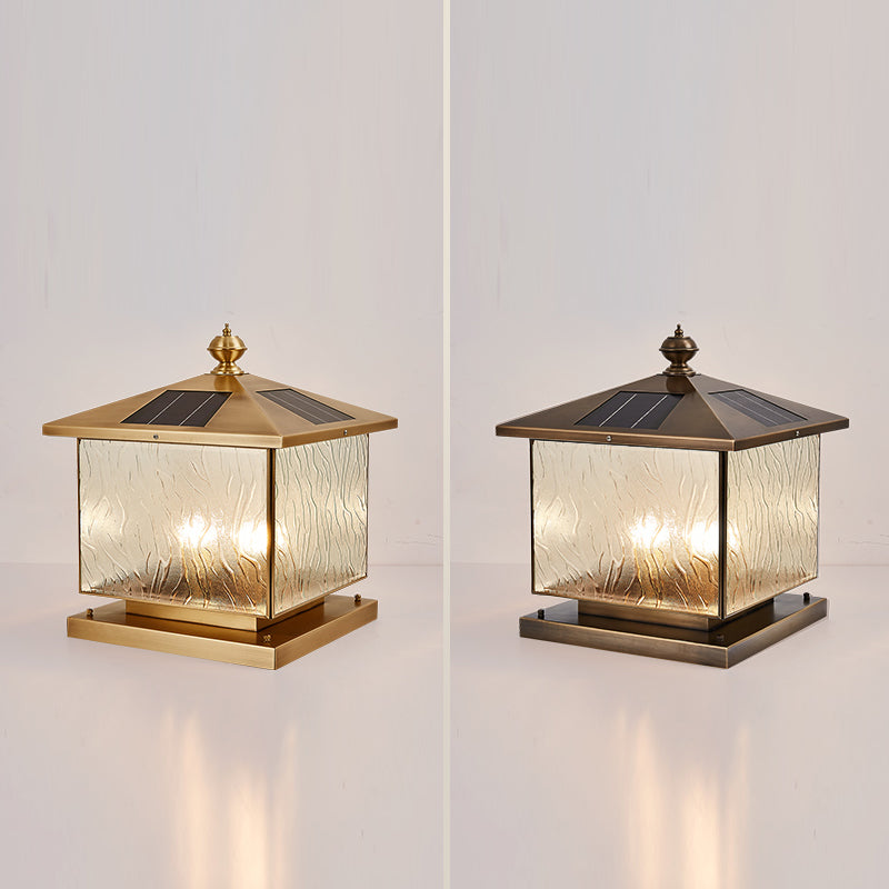 Square Shape Pillar Lamp Modern Brass Outdoor Waterproof Light